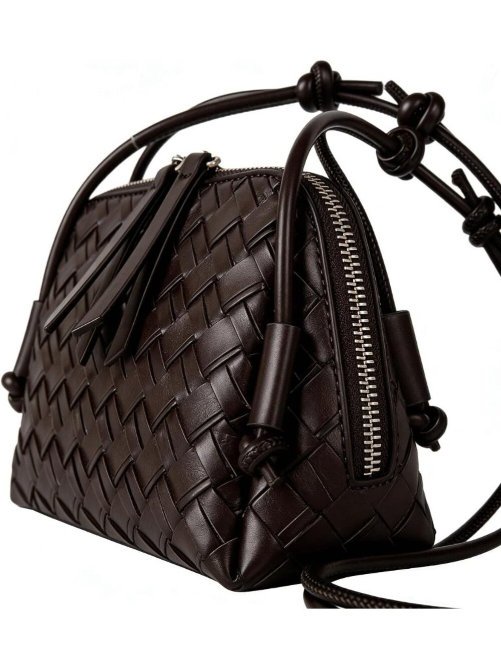 Women's Coffee Woven PU Leather Mini Satchel Adjustable Strap Crossbody Bags - Picture 4 of 6